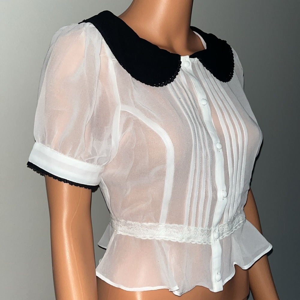 ‼️NWT‼️Dolls Kill X Sugar Thrillz Big Girls Don’t Cry Sheer Blouse Small - Picture 5 of 11
